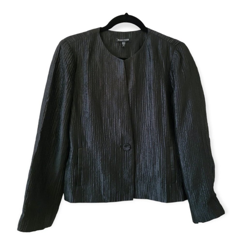 Eileen Fisher Black Silk Textured Blazer Size XS